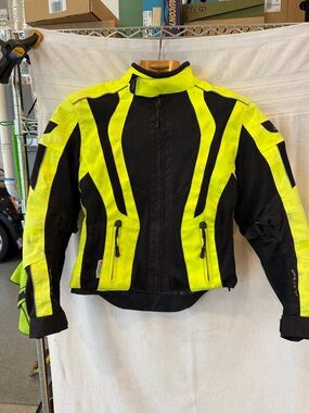 Olympia High-Visibility Black & Neon Yellow Motorcycle Jacket women’s size small